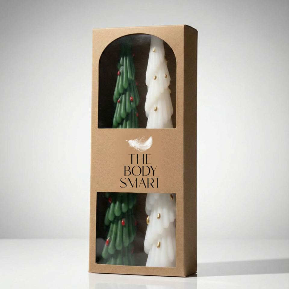 Christmas Şamdan 2 li Mum Seti Beyaz/Yeşil ve Beyaz/Kırmızı