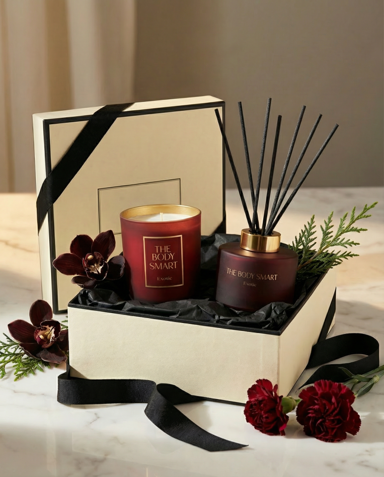 2li Çubuklu Oda Kokusu ve Mum Seti Gold Collection Exotic Hediyelik Setler