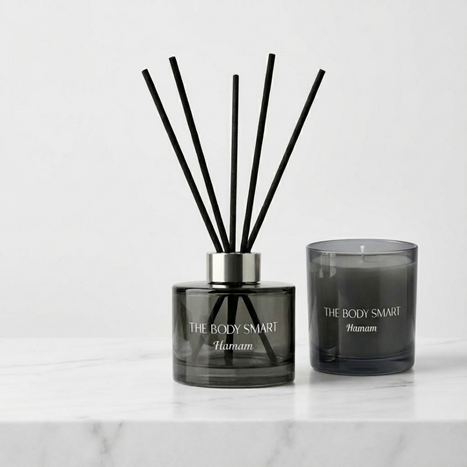 2li Çubuklu Oda Kokusu ve Mum Seti Fume Noir Collection Hamam Hediyelik Setler